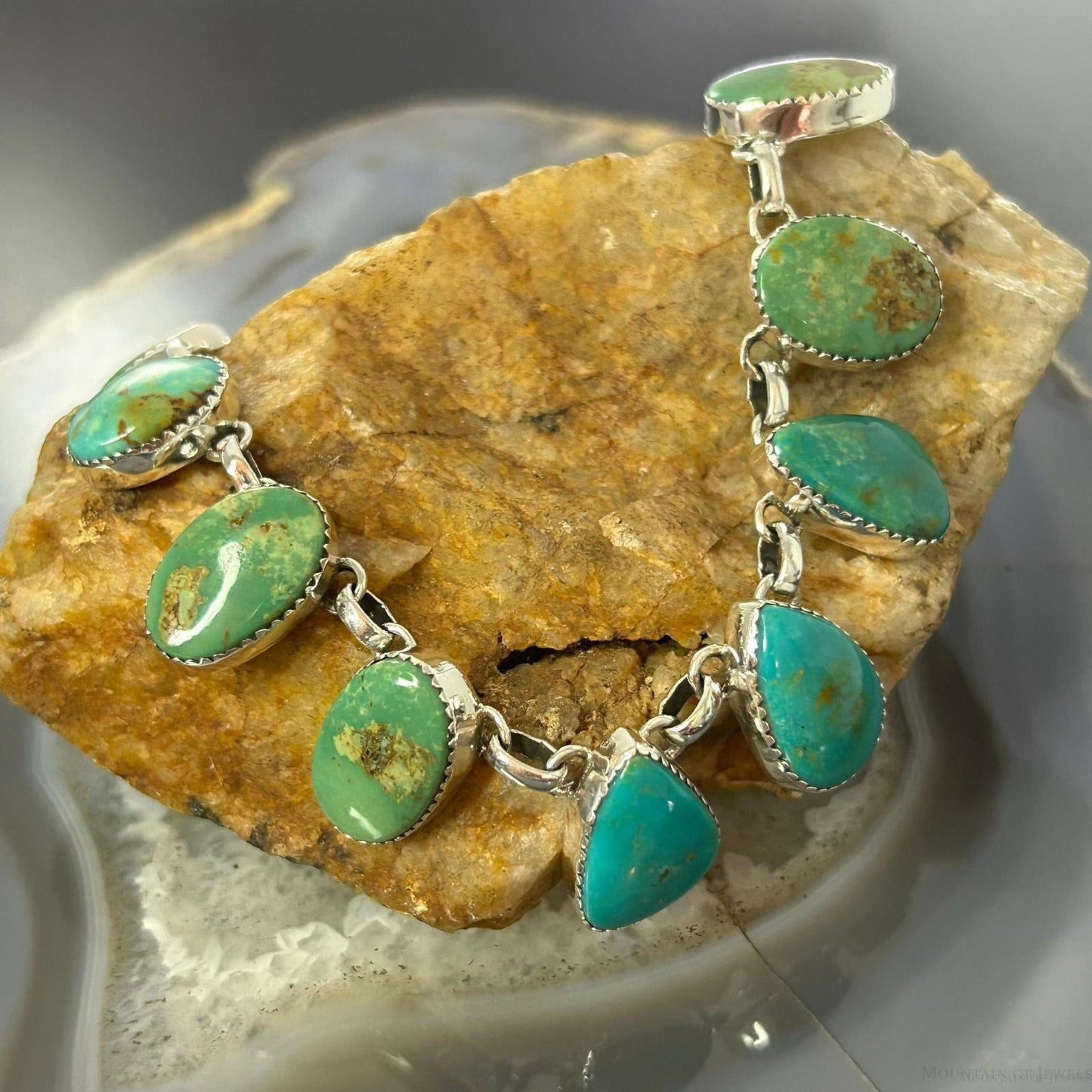 Sterling Silver Southwestern Style Teardrop & Oval Turquoise 20" Necklace For Women