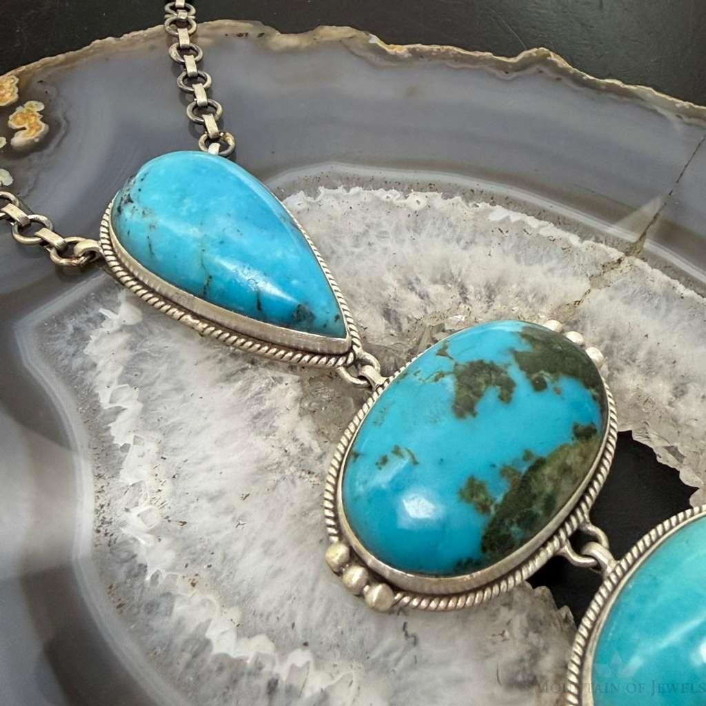 Sterling Silver Southwestern Style Kingman Turquoise 32" Necklace For Women #1