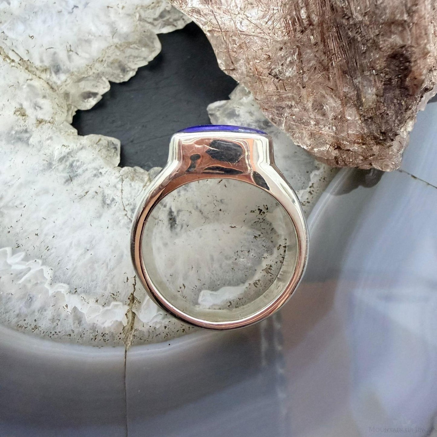 Native American Sterling Silver Lapis Decorated Bar Ring Size 11 For Men