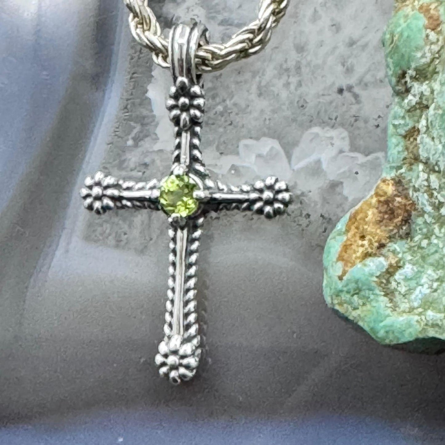 Carolyn Pollack Sterling Silver Peridot Dot Decorated Cross Pendant For Women