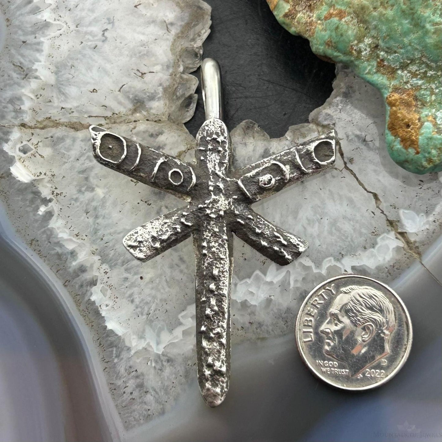 Cheyenne Custer Native American Sterling Silver Tufa Cast Dragonfly Unisex Pendant