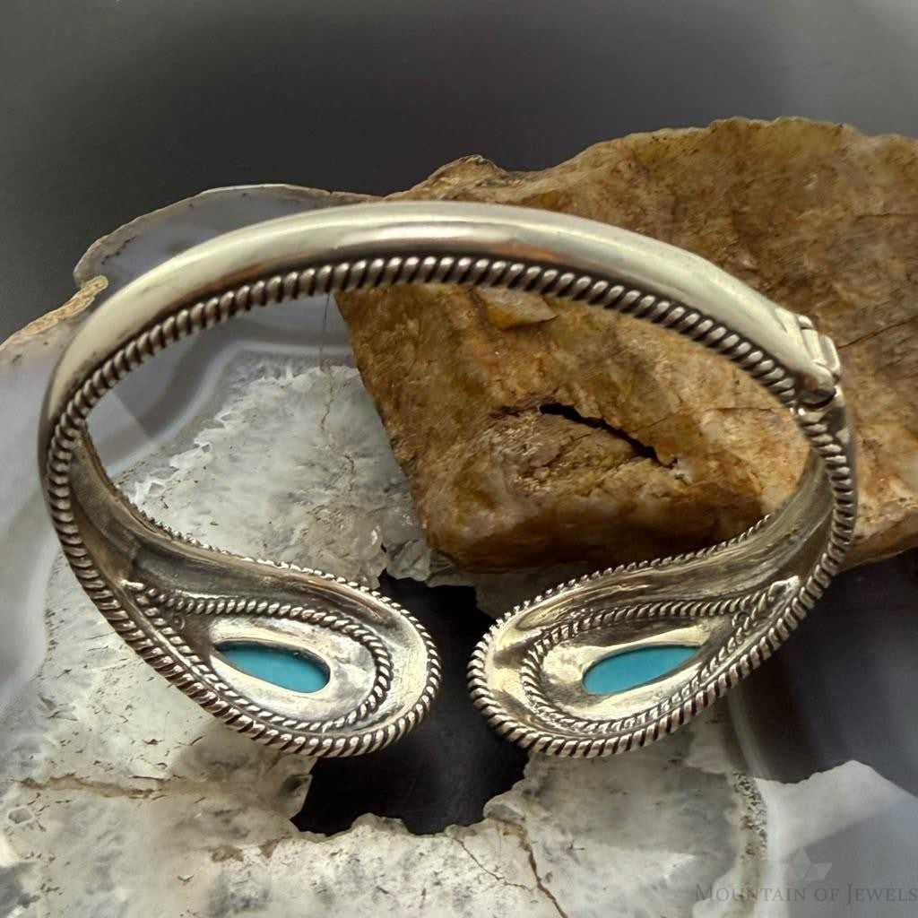 Carolyn Pollack Sterling Silver 2 Sleeping Beauty Turquoise Decorated Hinged Bracelet For Women