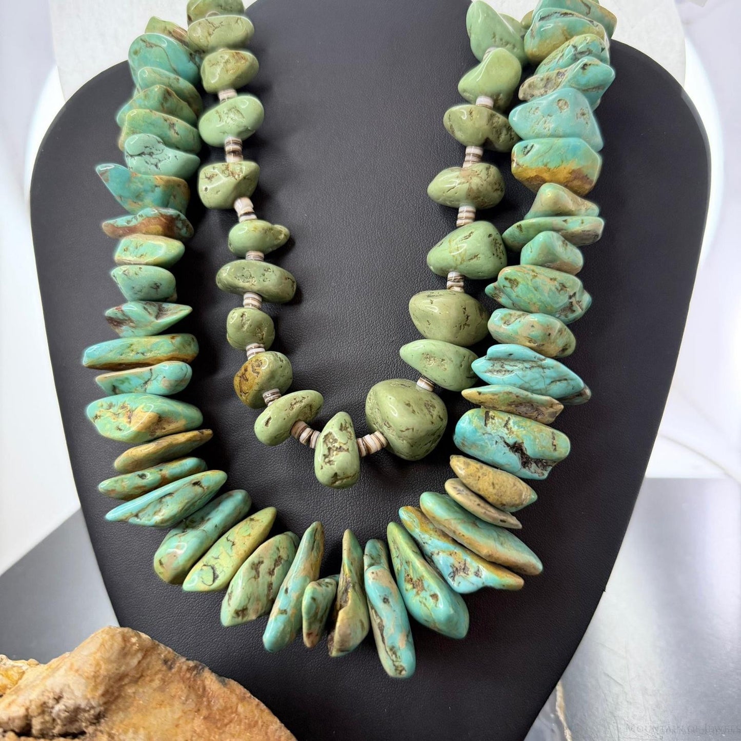 Vintage 2 Strands Chunky Natural Turquoise Stone Necklace For Women For Women