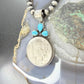Genuine 1923 90% Peace Silver Dollar Coin Teardrop Turquoise Decorated Pendant