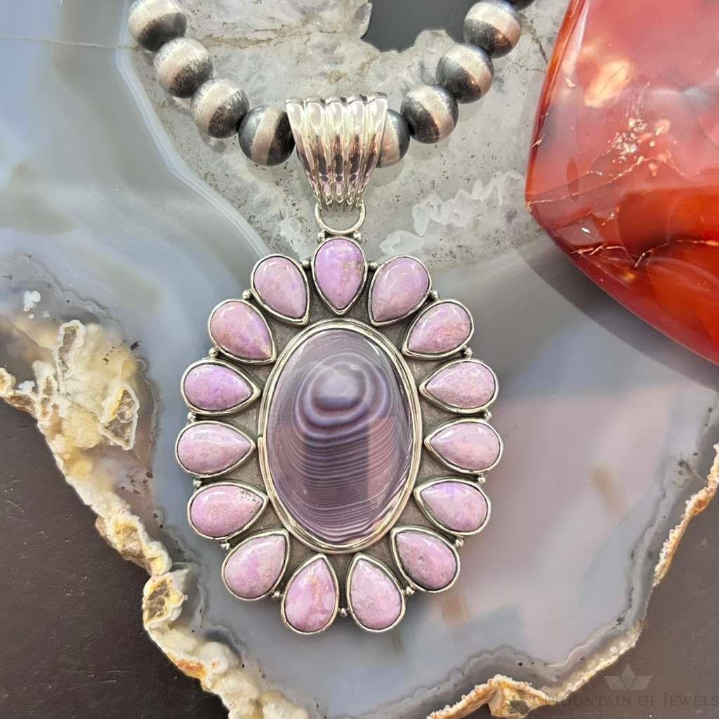 Native American Sterling Silver Wampum & Phosphosiderite Cluster Pendant For Women
