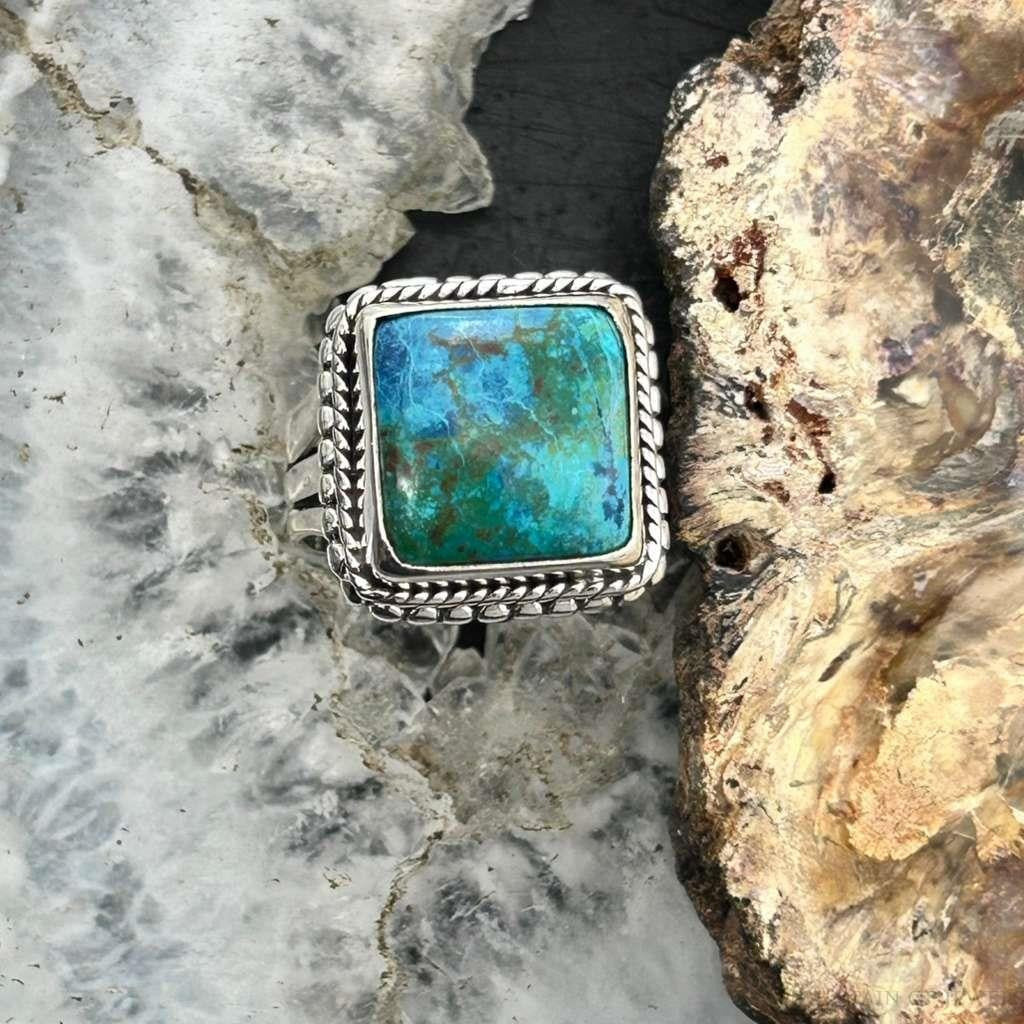 Sterling Silver Southwestern Style Square Shattuckite Ring Size 7.25 For Women