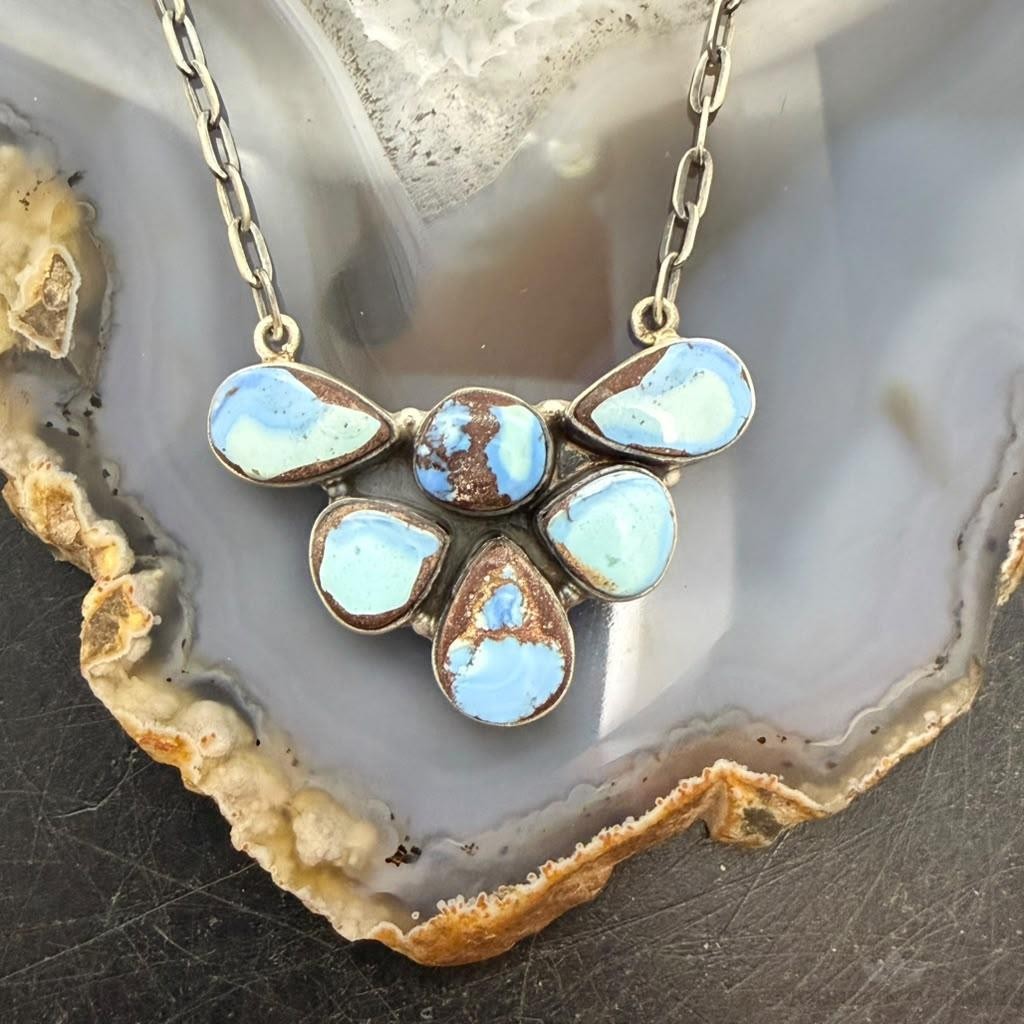 Sterling Silver Southwestern Style Teardrop Golden Hill Turquoise Necklace For Women