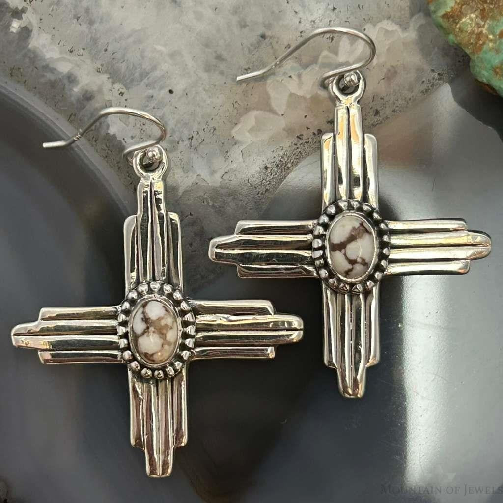 Sterling Silver Southwestern Style Round Wild Horse Zia Dangle Earrings For Women
