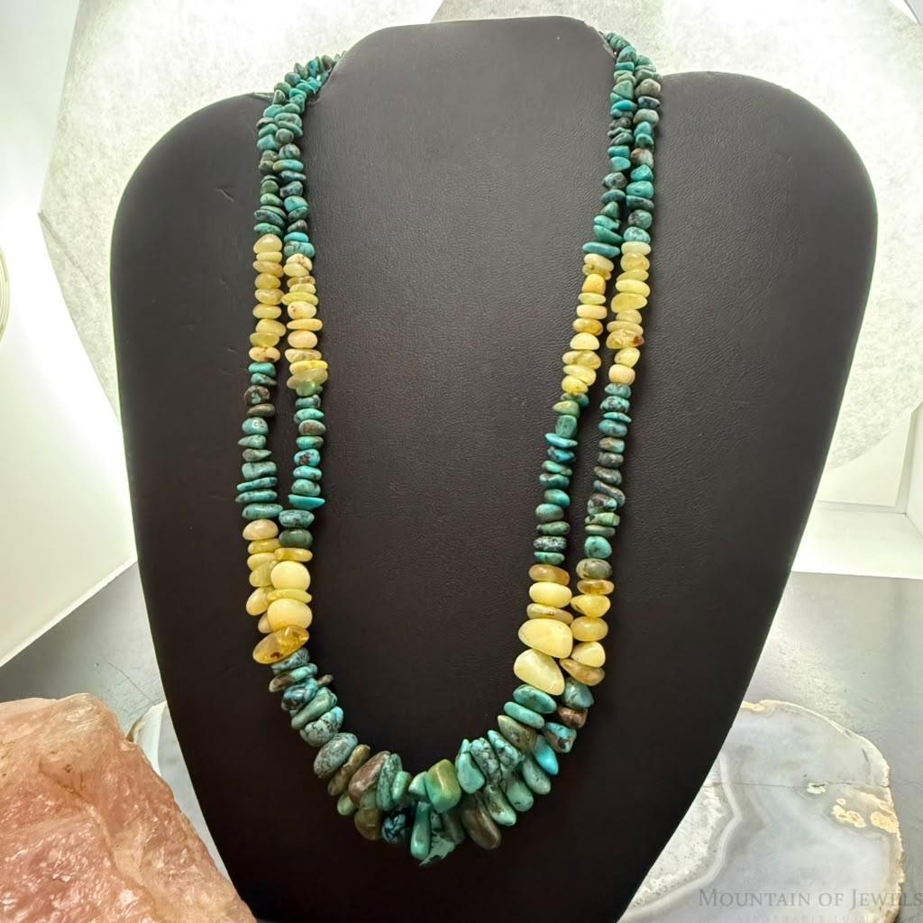 Desert Rose Trading Sterling Silver 2 Strand Turquoise & Yellow Opal Necklace For Women