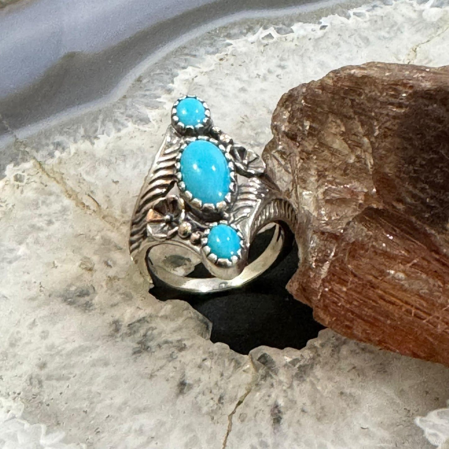 Carolyn Pollack Sterling Silver 3 Sleeping Beauty Turquoise Decorated Ring For Women