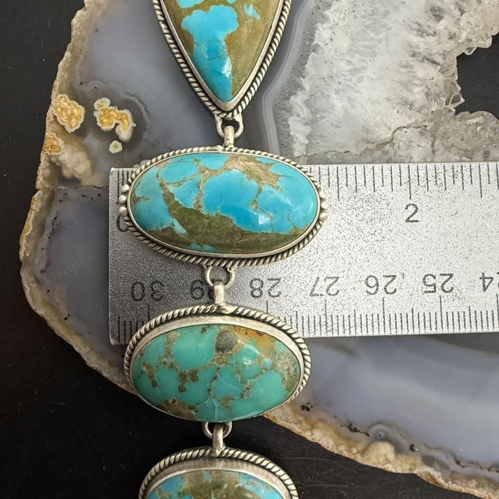 Sterling Silver Southwestern Style Kingman Turquoise Lariat Necklace For Women #2