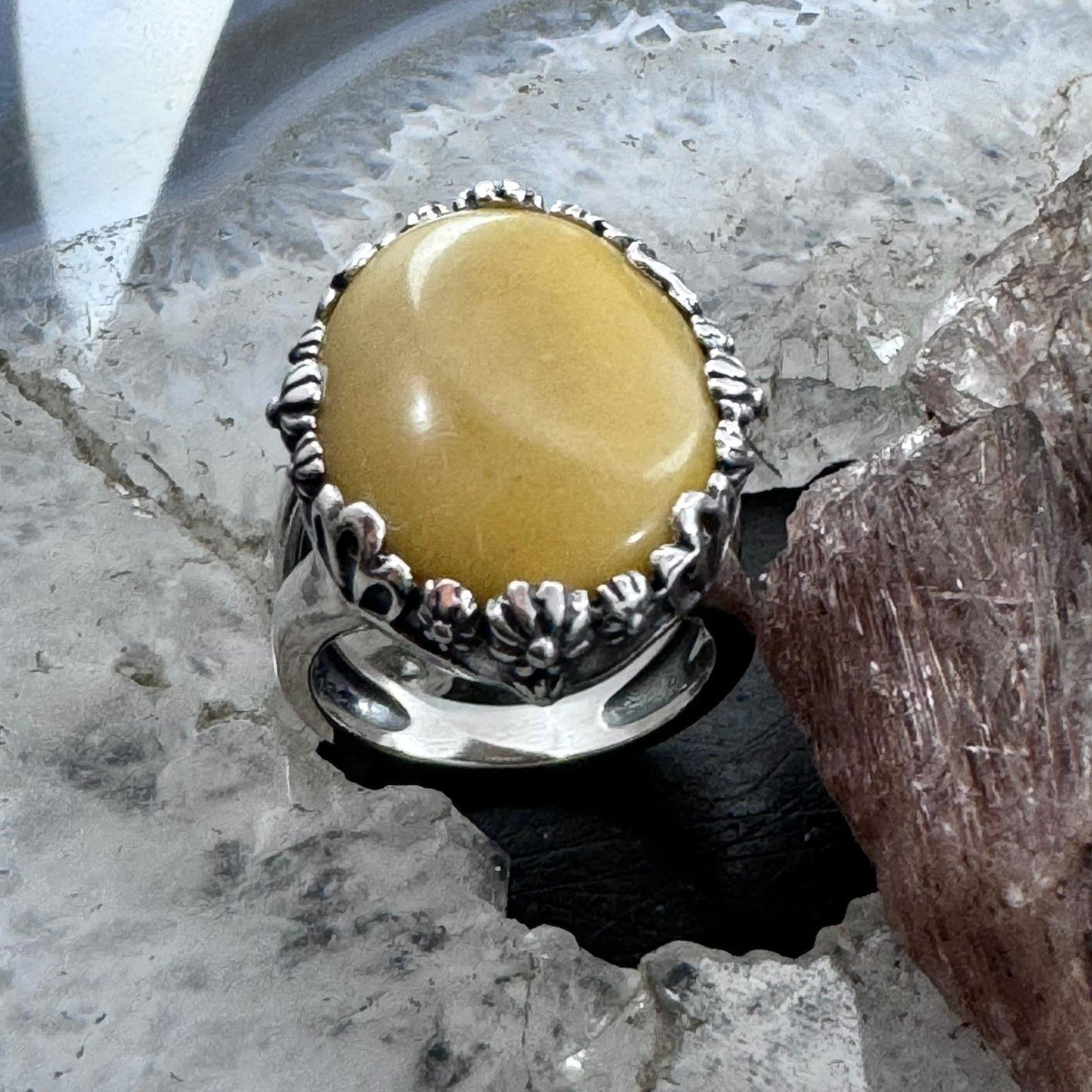 Carolyn Pollack Sterling Silver Oval Yellow Jasper Decorated Ring For Women