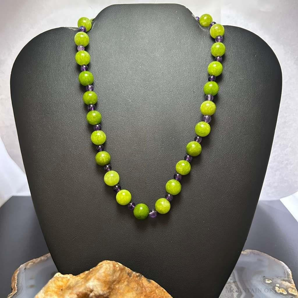 Sterling Silver 10mm Round Peridot & Amethyst 16" Necklace For Women