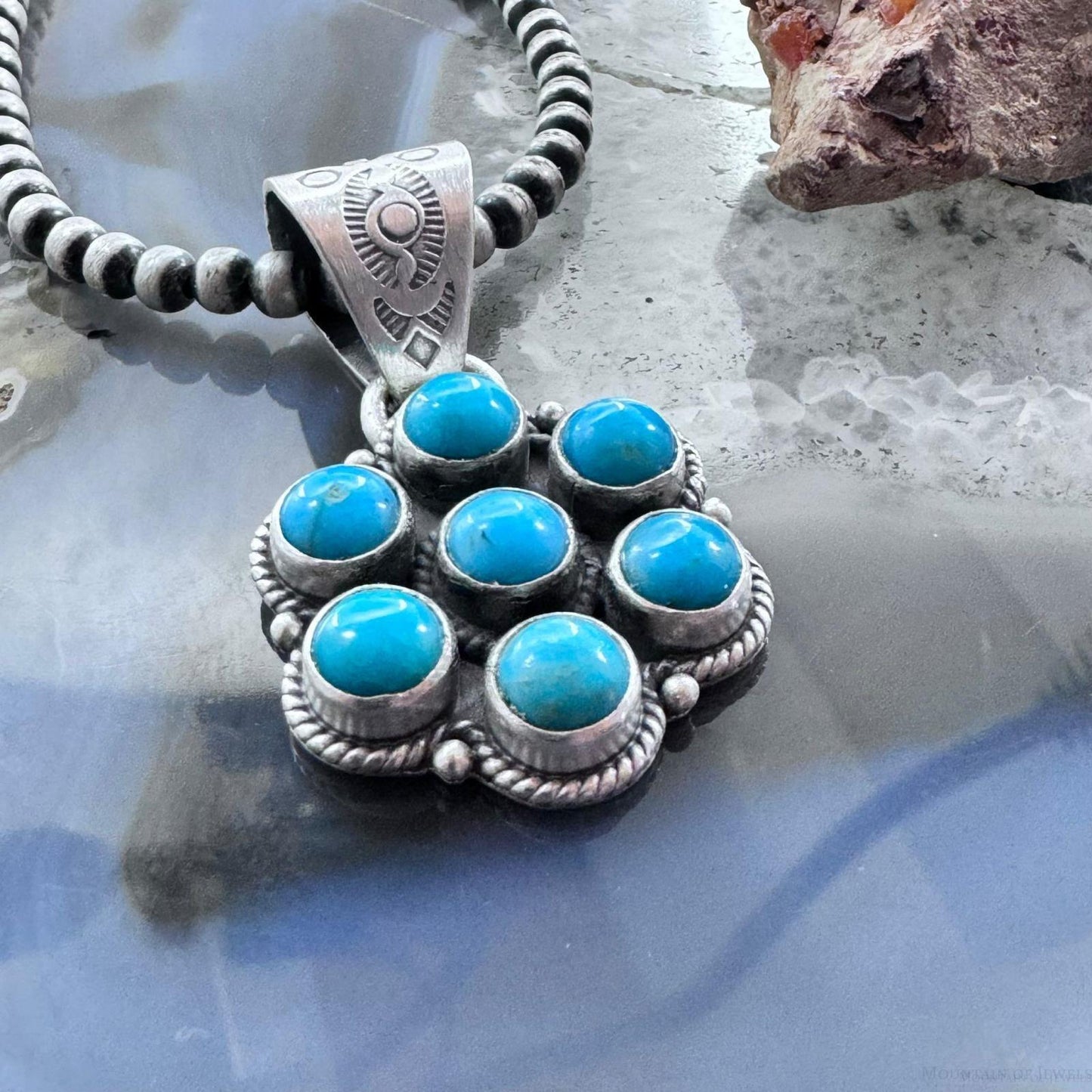 Native American Sterling Silver Turquoise Decorated Cluster Pendant For Women