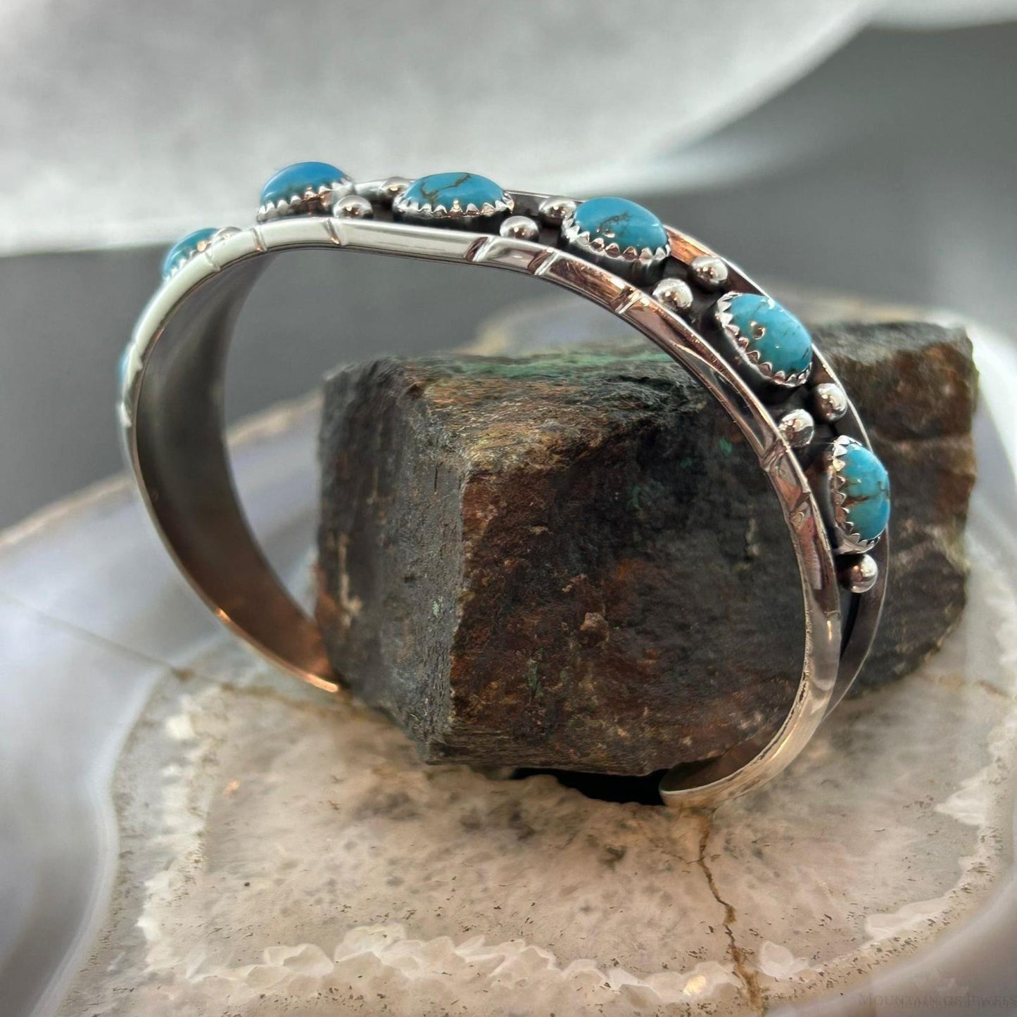 Reed Charley Native Americn Sterling Silver Turquoise Row Bracelet For Women