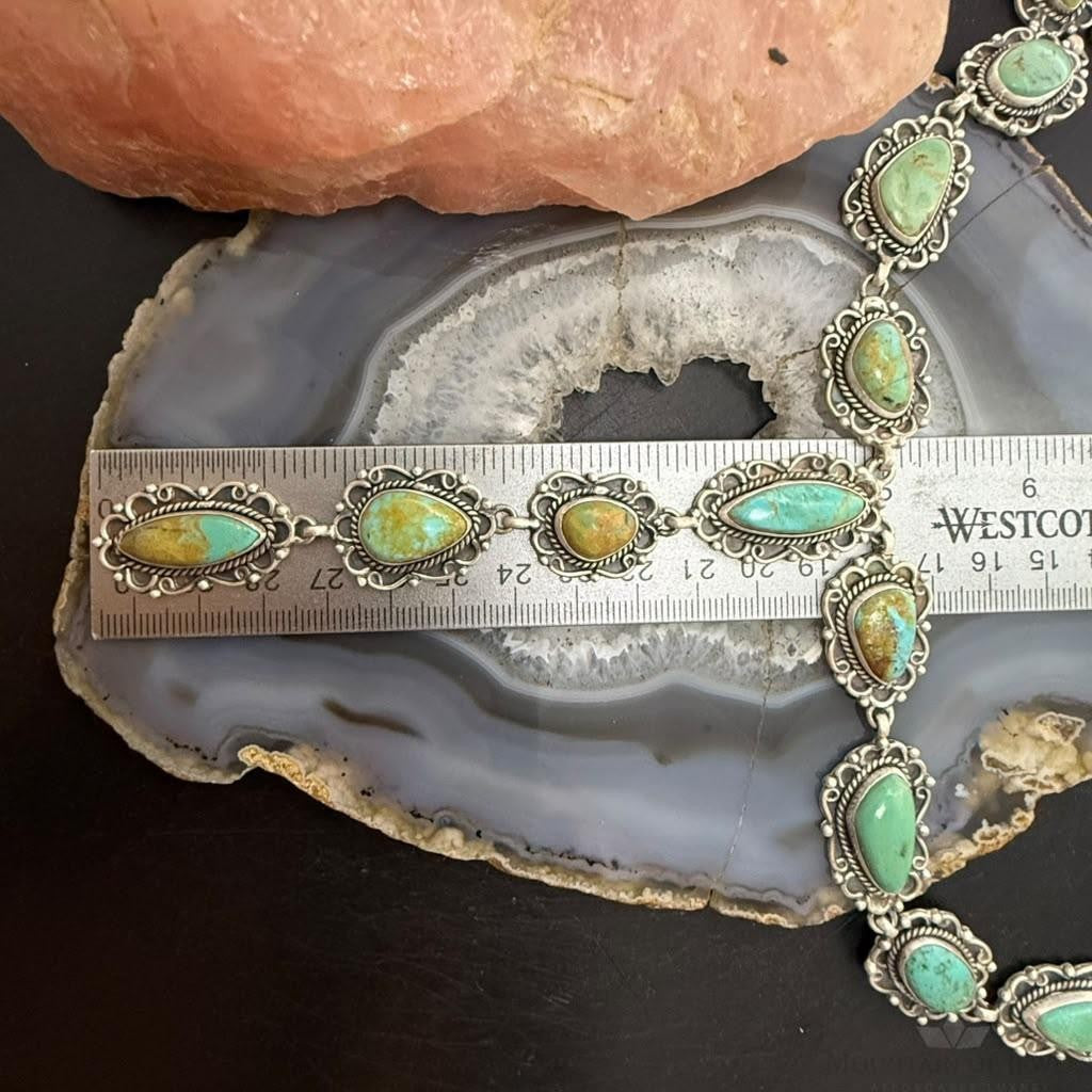 Sterling Silver Southwestern Style Royston Turquoise Lariat 29" Necklace For Women