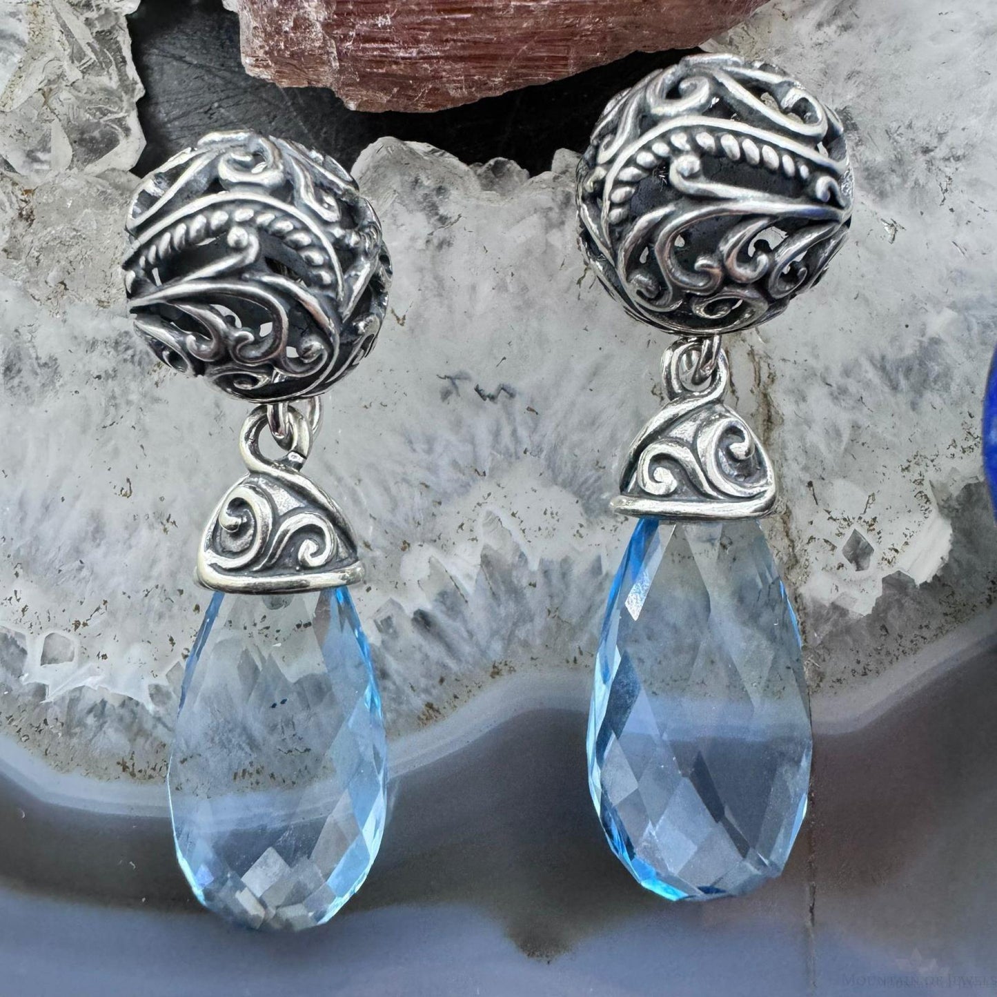 Carolyn Pollack Sterling Silver Faceted Teardrop Blue Topaz Dangle Earrings For Women