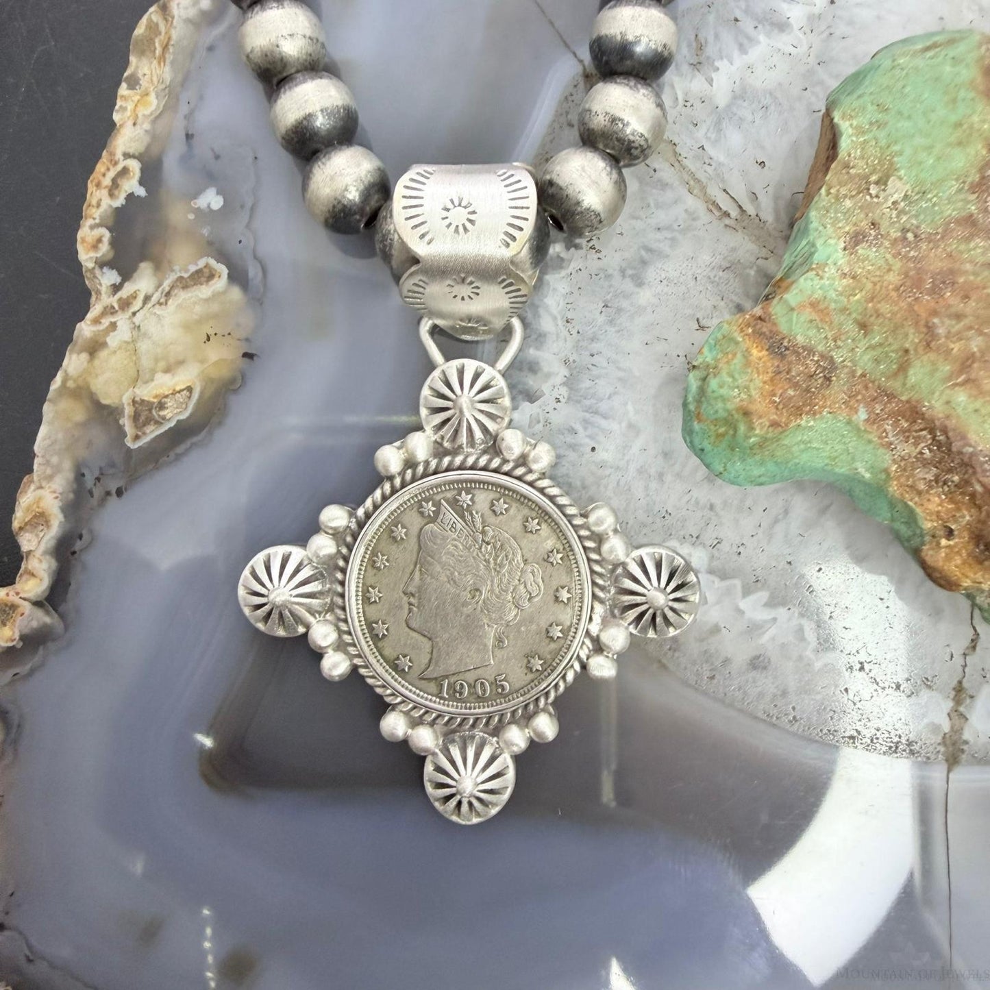 1905 Genuine US Liberty Head Nickel Decorated Unisex Sterling Silver Pendant