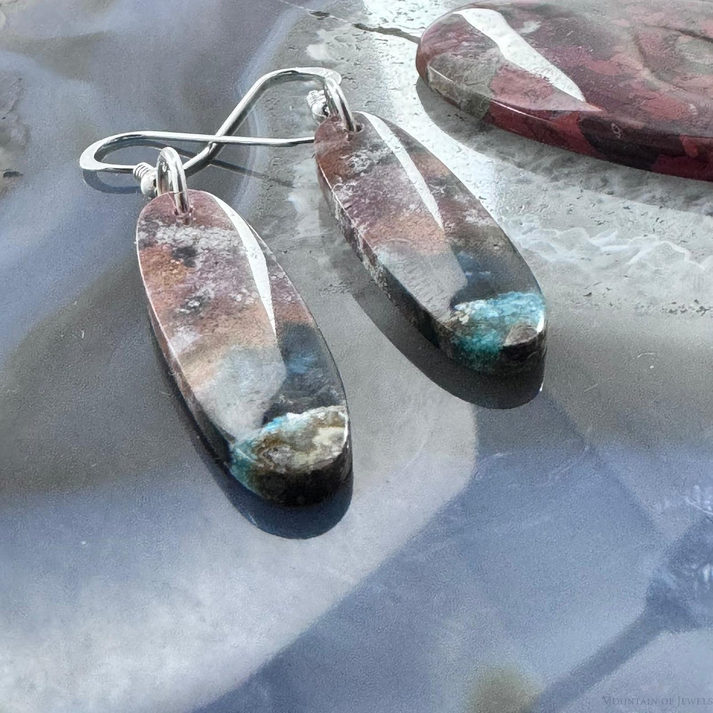 Sterling Silver Oval Chrysocolla Slab Dangle Earrings For Women #215