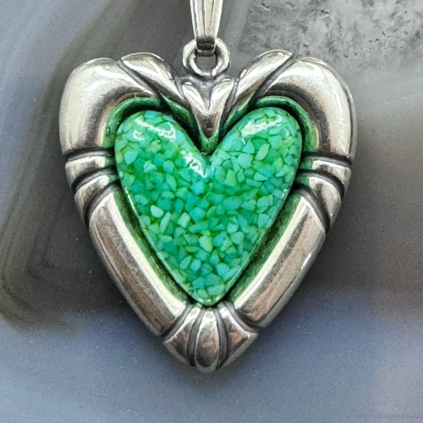 Carolyn Pollack Sterling Silver Heart Green Turquoise Chip Inlay Pendant W/18" Necklace For Women