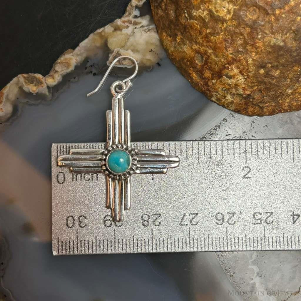 Sterling Silver Southwestern Style Round Mohave Turquoise Zia Dangle Earrings For Women