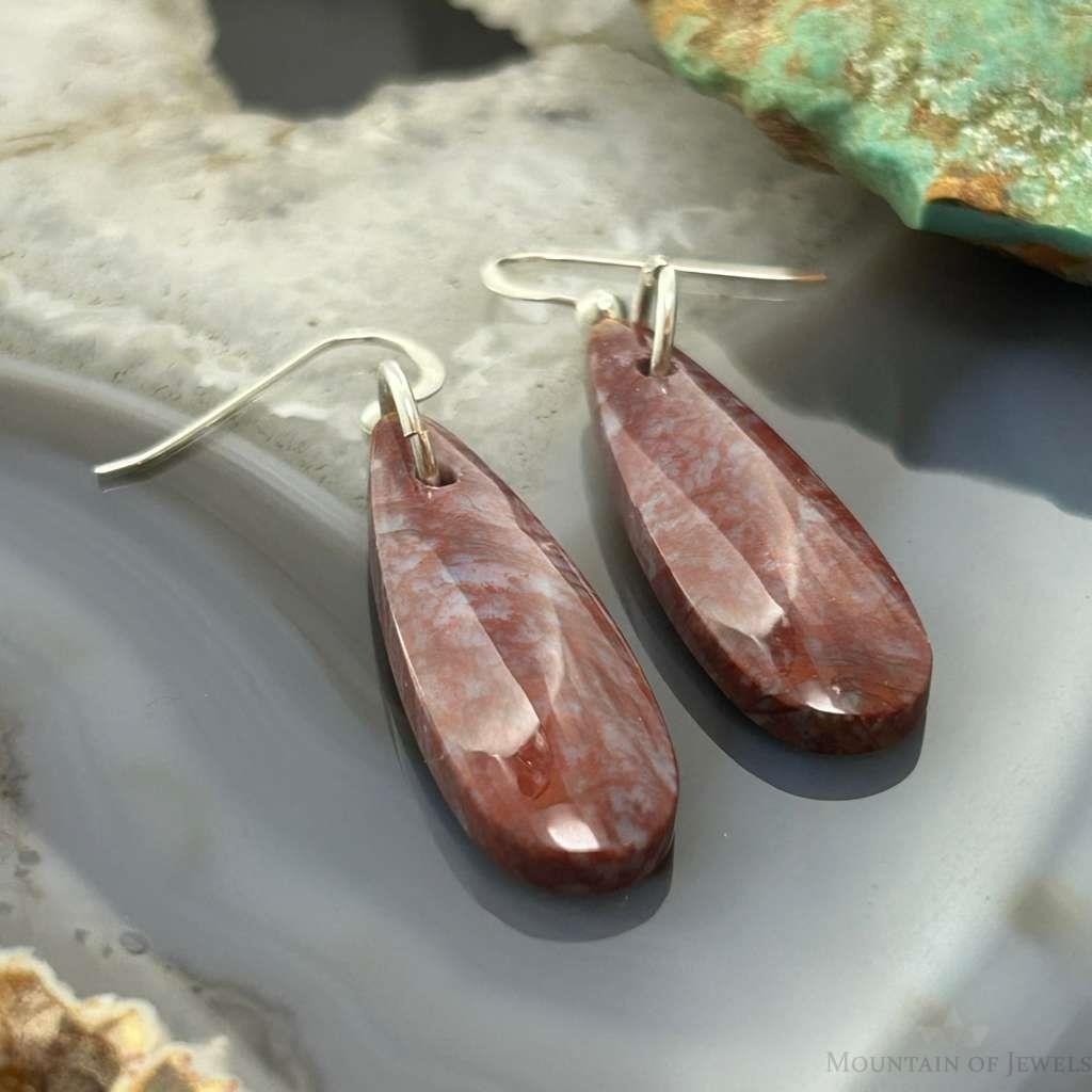 Sterling Silver Teardrop Plum Moss Agate Slab Dangle Earrings For Women #534