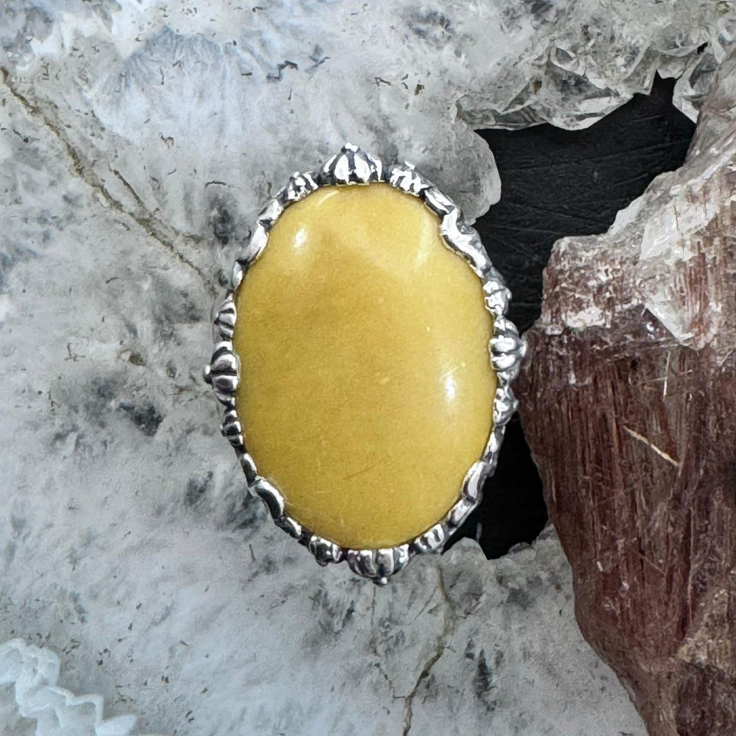 Carolyn Pollack Sterling Silver Oval Yellow Jasper Decorated Ring For Women