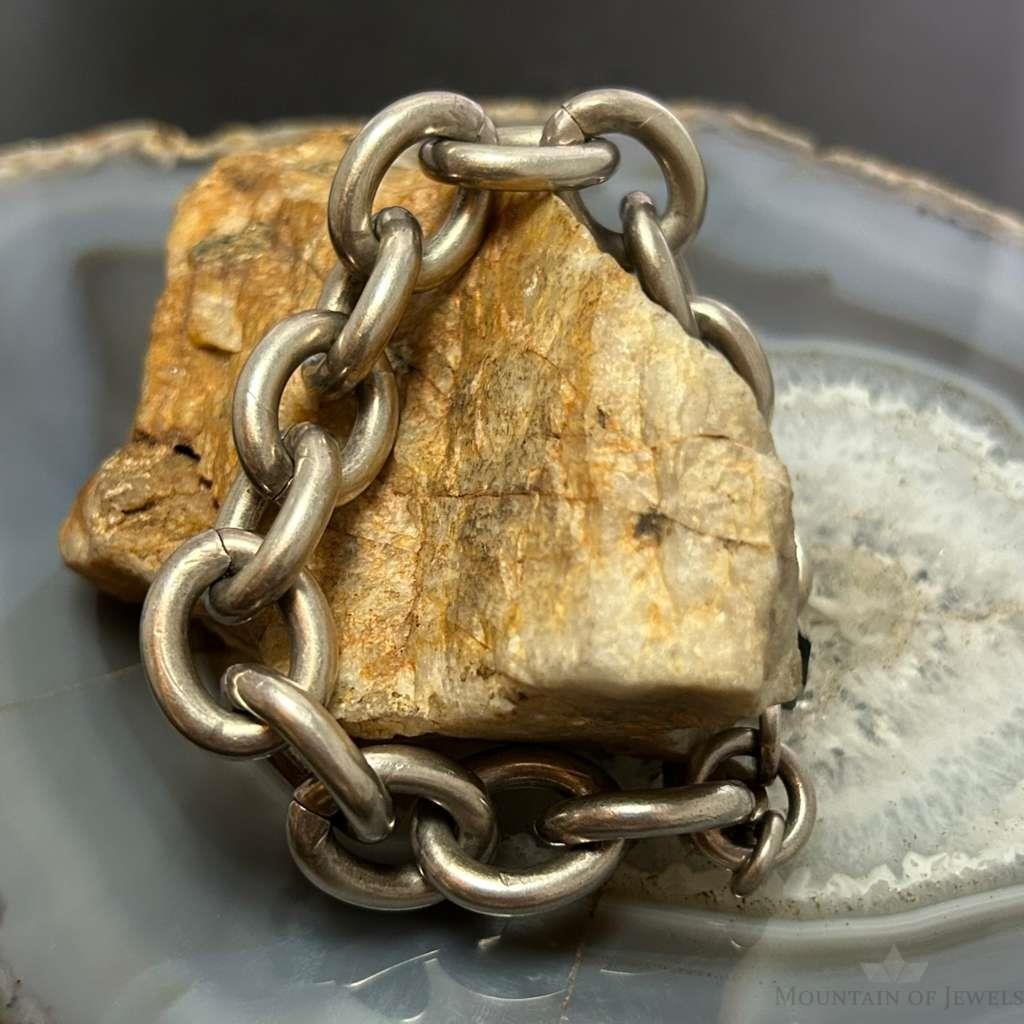 Signed Vintage Heavy Silver Chunky Oval Link 8" Fashion Bracelet For Women