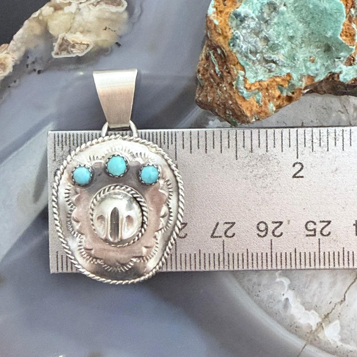 Running Bear Native American Sterling Silver Turquoise Cowboy Hat Unisex Pendant