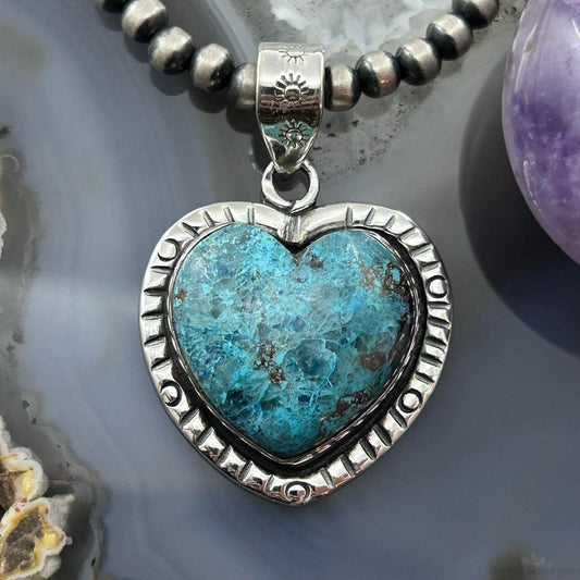Sterling Silver Southwestern Style Chrysocolla Heart Pendant For Women #1