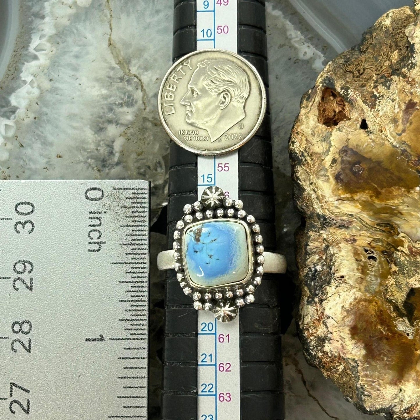 Southwestern Style Sterling Silver Square Golden Hill Turquoise Adjustable Ring For Women