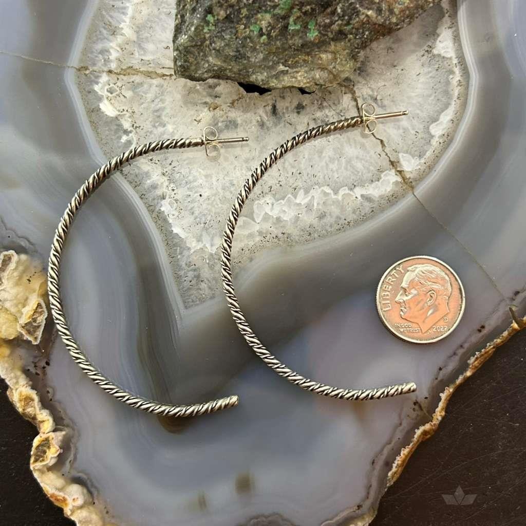 Sterling Silver Twisted Rope Half Moon Hoop Earrings For Women