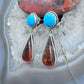 Native American Sterling Silver Turquoise & Amber Dangle Earrings For Women