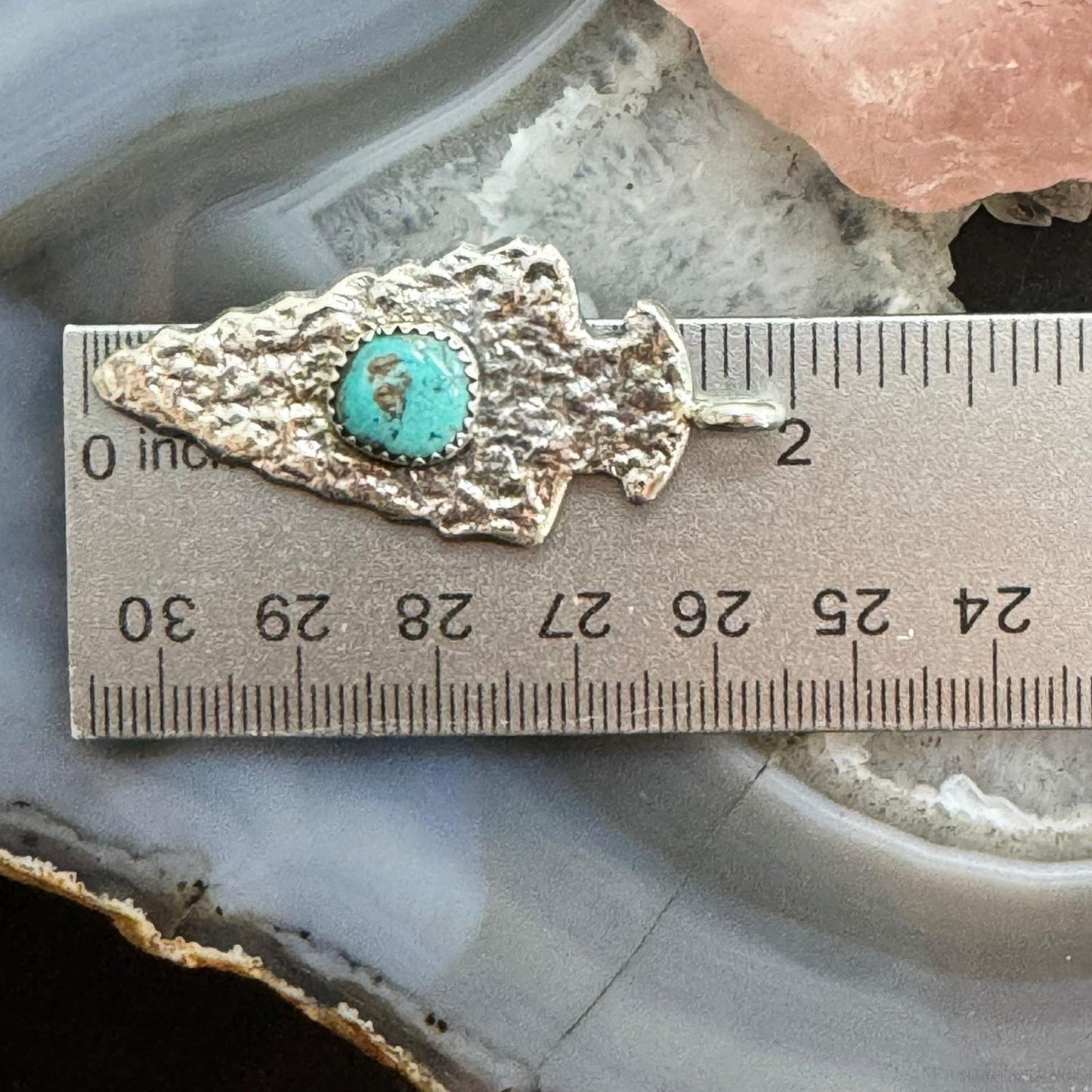 Gary Custer Navajo Native American Sterling Silver Tufa Cast Turquoise Arrowhead Unisex Pendant