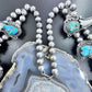 Vintage Native American Silver Kingman Turquoise Squash Blossom Necklace 28"