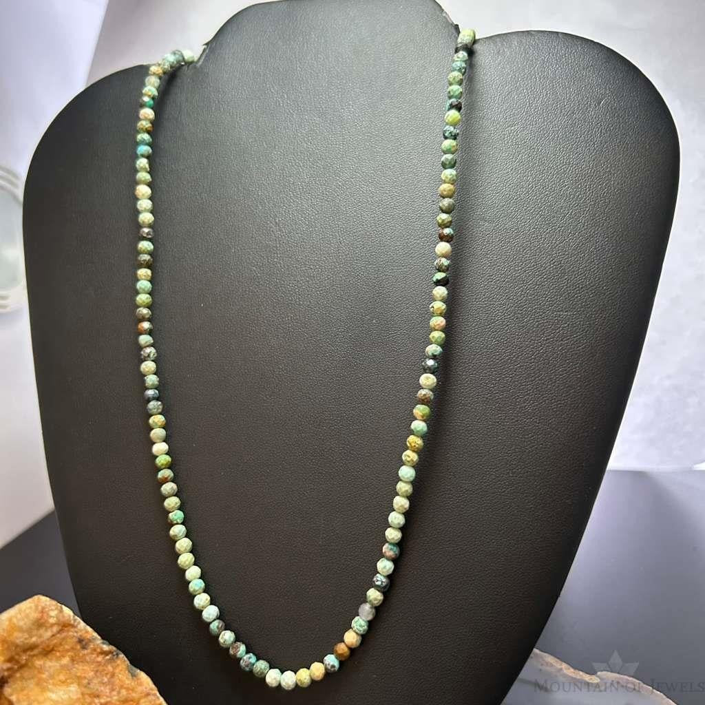 Sterling Silver Southwestern Style Faceted 4mm Hubai Turquoise 22" Necklace For Women