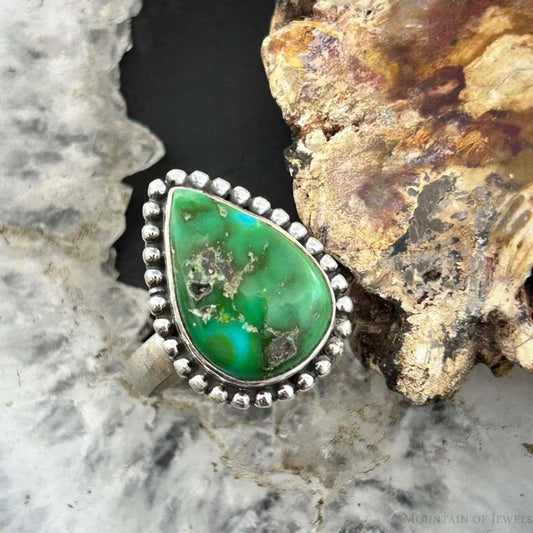 Sterling Silver Southwestern Style Teardrop Sonora Gold Turquoise Adjustable Ring #7