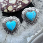 Native American Sterling Silver Turquoise Heart Stud Earrings For Women