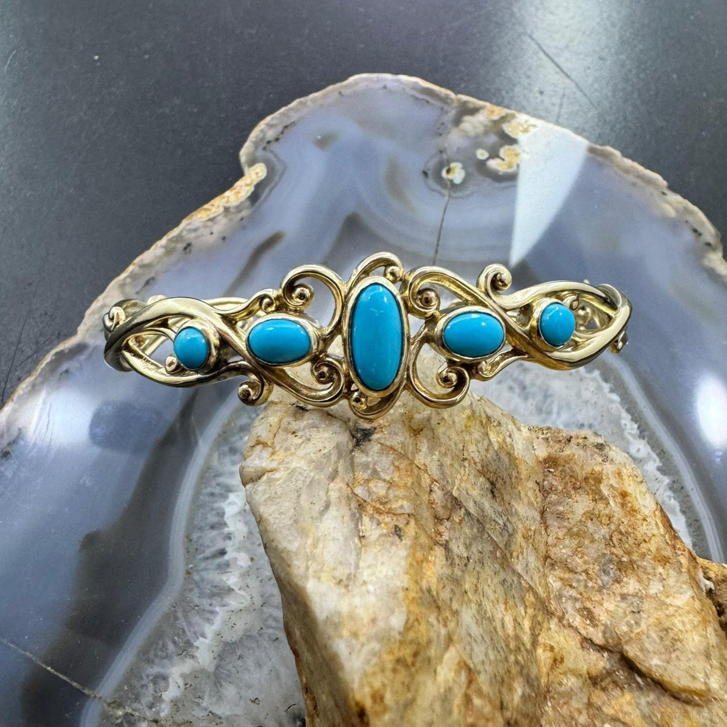 Carolyn Pollack Brass Sleeping Beauty Turquoise Decorated Bracelet For Women