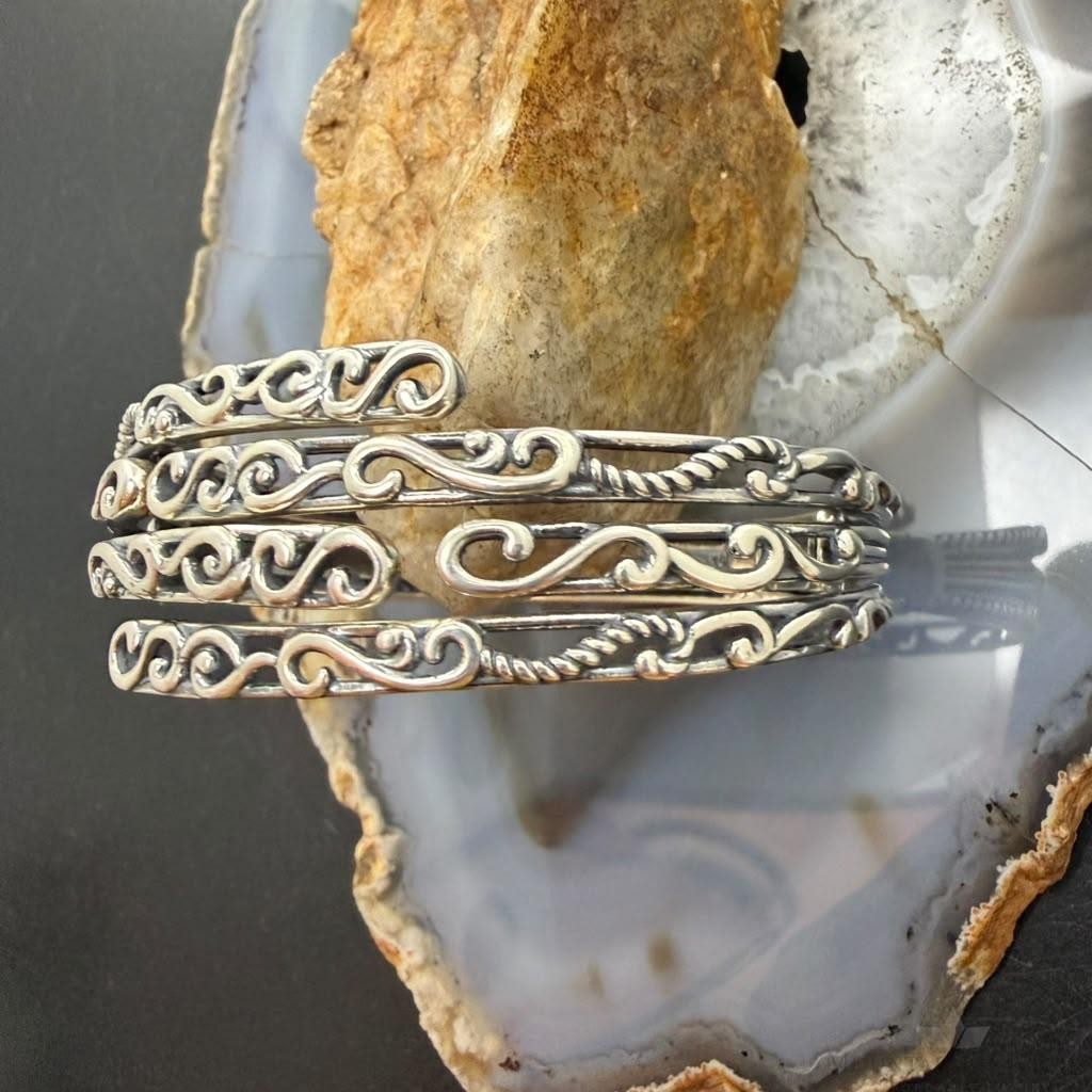 Carolyn Pollack Sterling Silver 4 Row Swirl Decorated Hinged Bracelet For Women