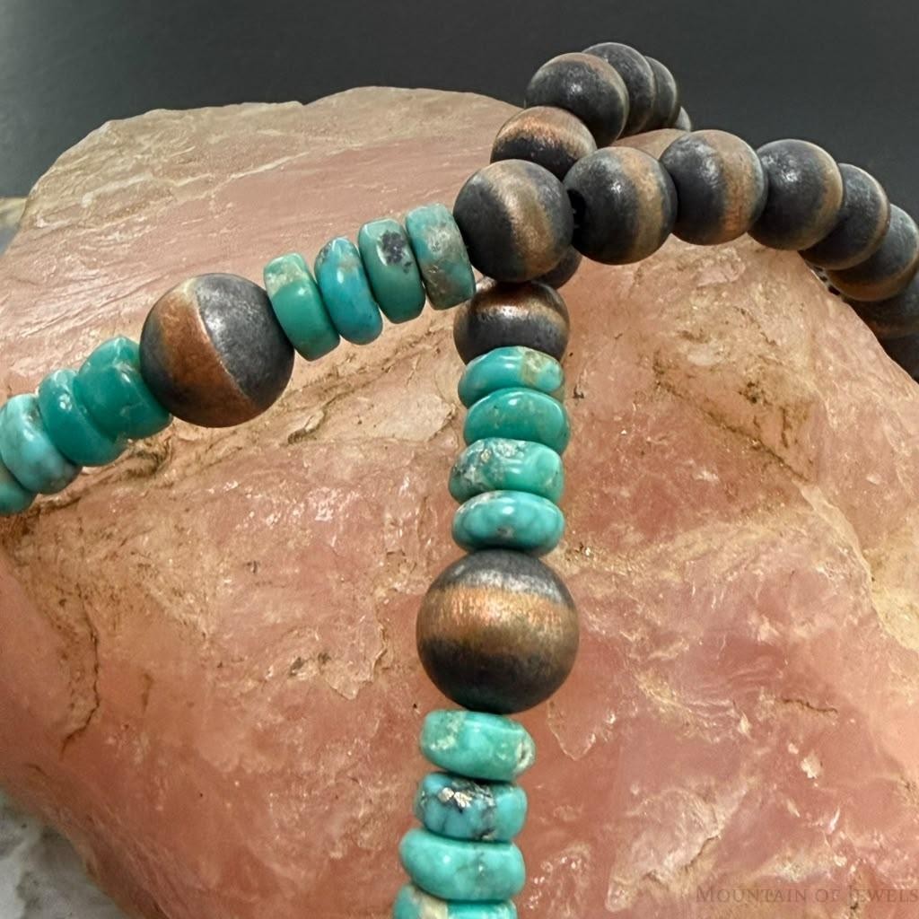 Southwestern Style Copper 8-10mm Navajo Pearl Beades &Turquoise 18"-20" Necklace For Women