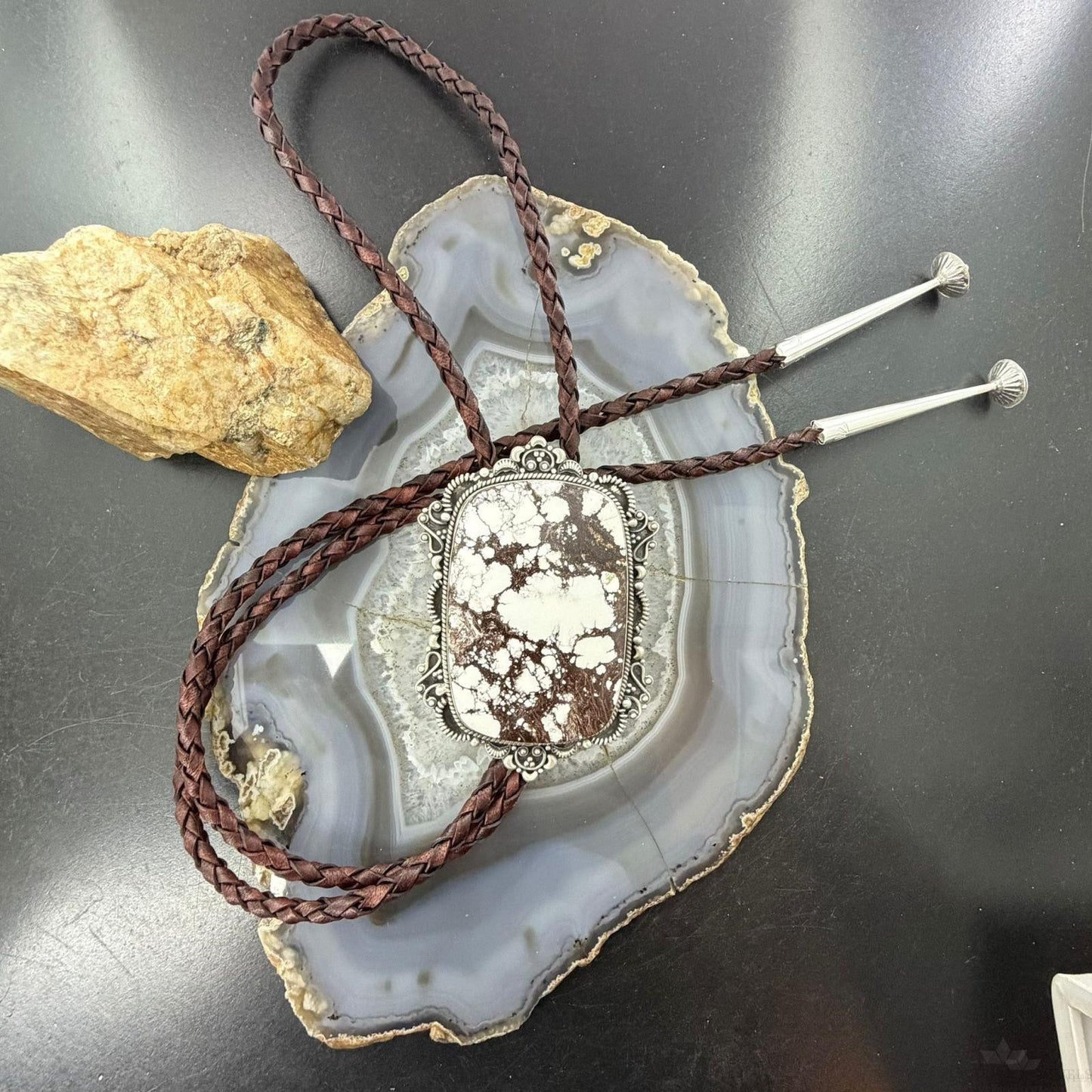 Sterling Silver Southwestern Style Large Rectangle Wild Horse Bolo Tie For Men