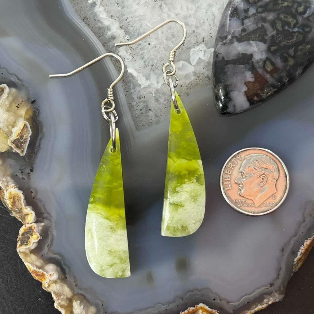 Sterling Silver Half Moon Vesuvianite Slab Dangle Earrings For Women #329