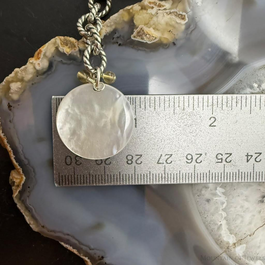Carolyn Pollack Sterling Silver 7 MOP Disc, Citrine Twisted Link Chain 20" Necklace For Women
