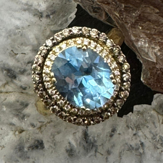 Le Vian 14K Yellow Gold with Blue Topaz & White Chocolate Diamonds Halo Ring