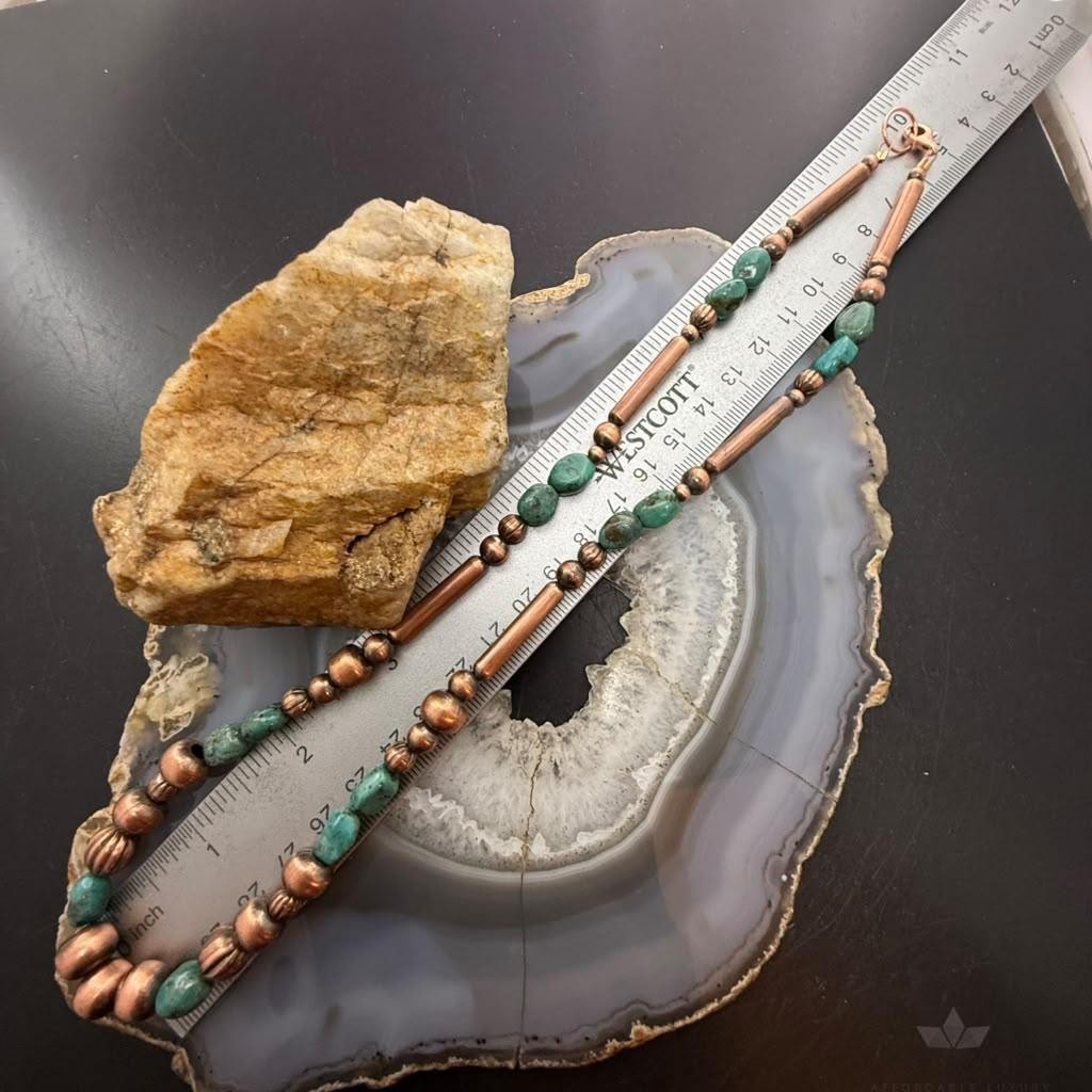 Southwestern Style 3-9.5mm Copper Navajo Pearl,Cylinder&Turquoise Beads Necklace For Women