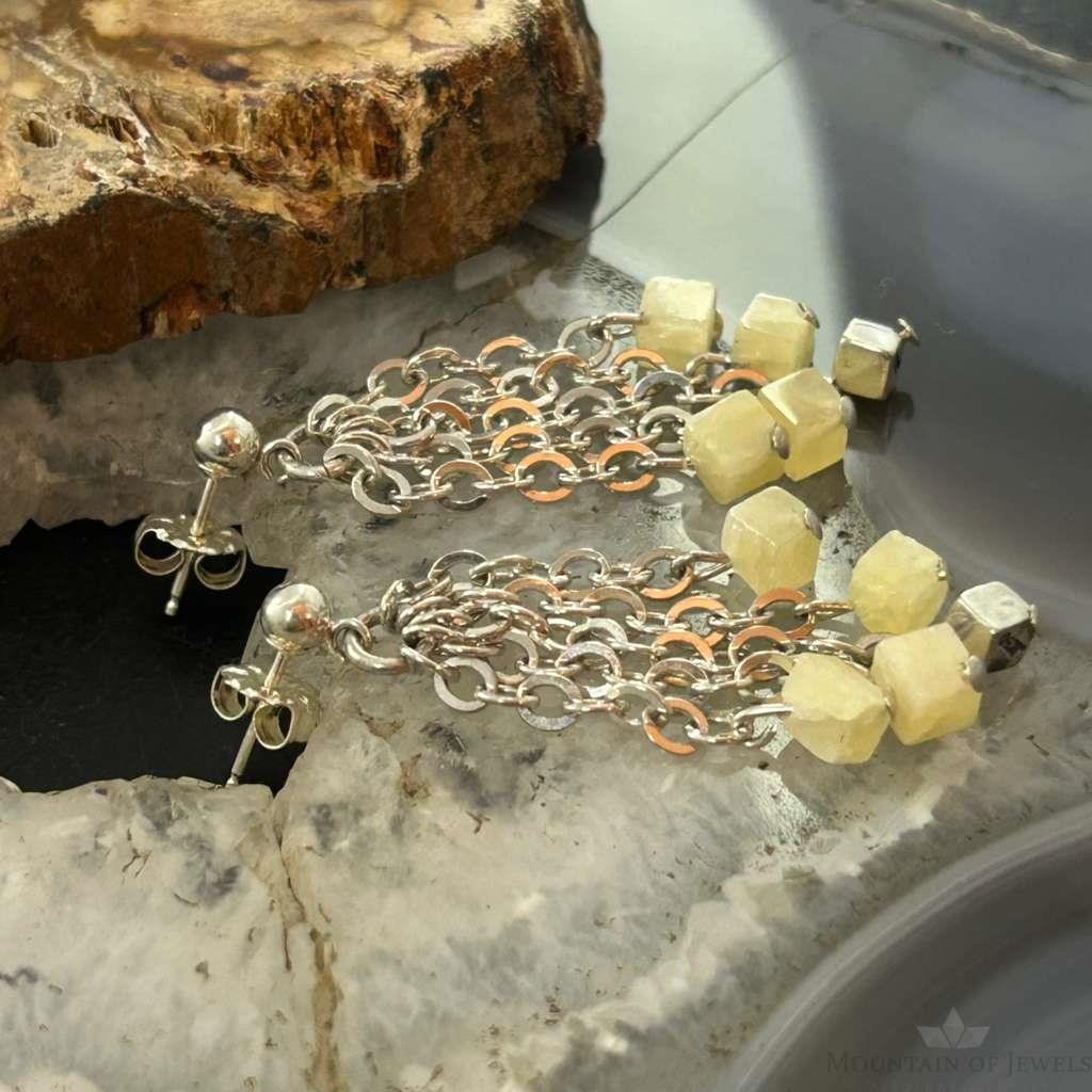 Carolyn Pollack Sterling Silver Tiny Creamy Stone Cube Bead Chandelier Earrings For Women