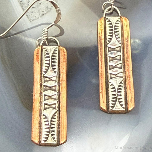 Landon Secatero Navajo Sterling Silver & Copper Stamped Dangle Earrings For Women #2