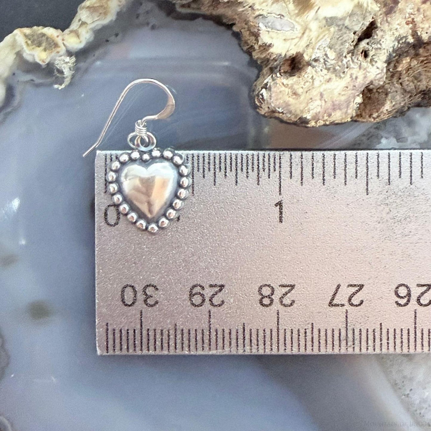 Sterling Silver Southwestern Style Tiny Heart Dangle Earrings For Women
