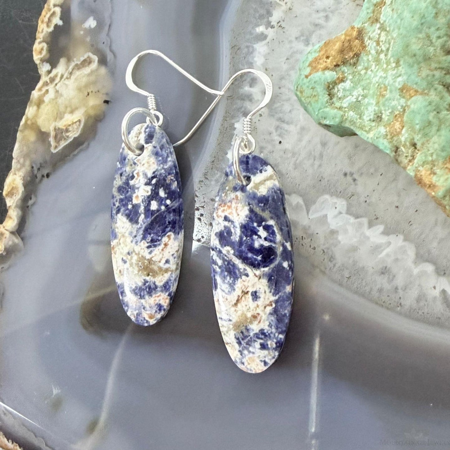 Sterling Silver Oval Sodalite Slab Dangle Earrings For Women #503